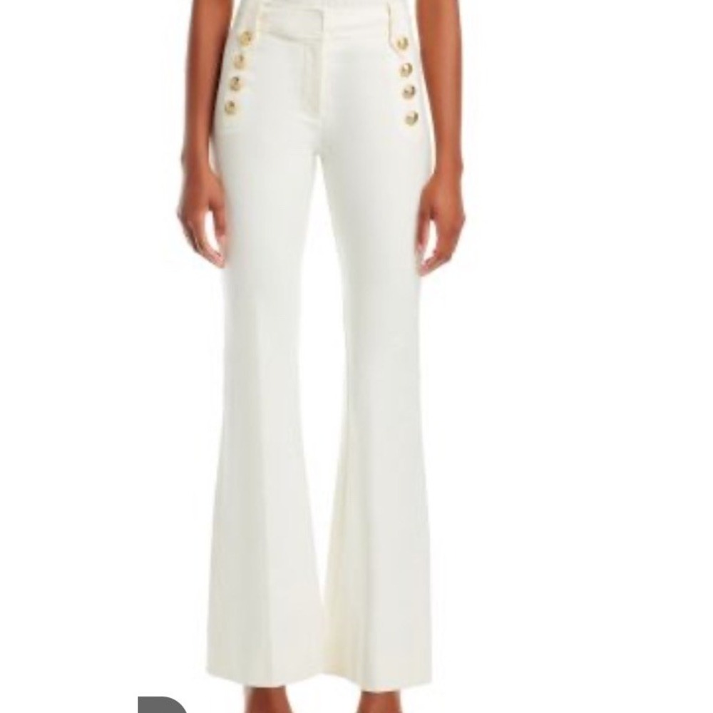 Derek Lam 10 Crosby Women's White Robertson Crop Flare Pants Size 6 Gold Button